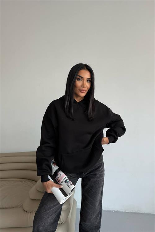 Dipmoda kadın kapüşonlu kanguru cepli oversize sweat DPG109