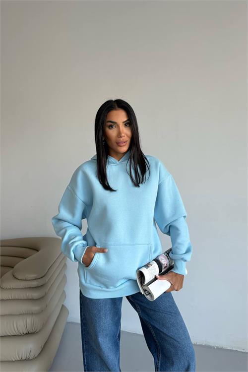 Dipmoda kadın kapüşonlu kanguru cepli oversize sweat DPG109