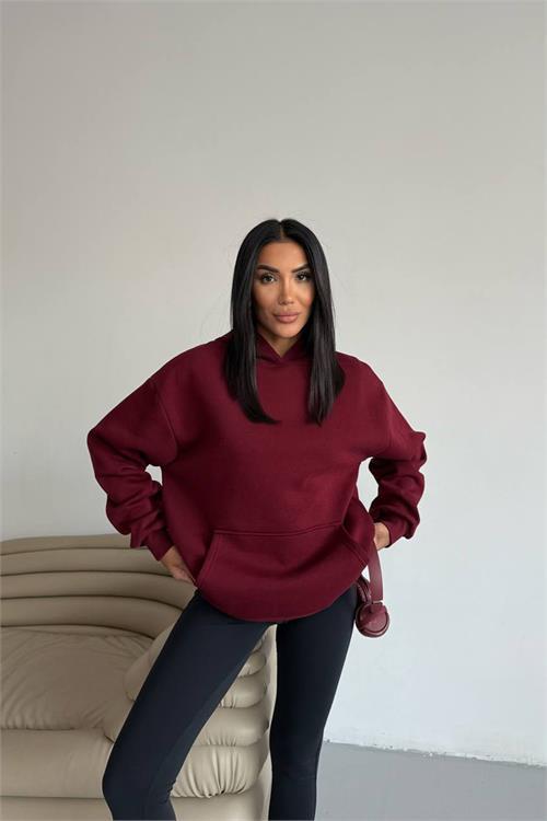Dipmoda kadın kapüşonlu kanguru cepli oversize sweat DPG109