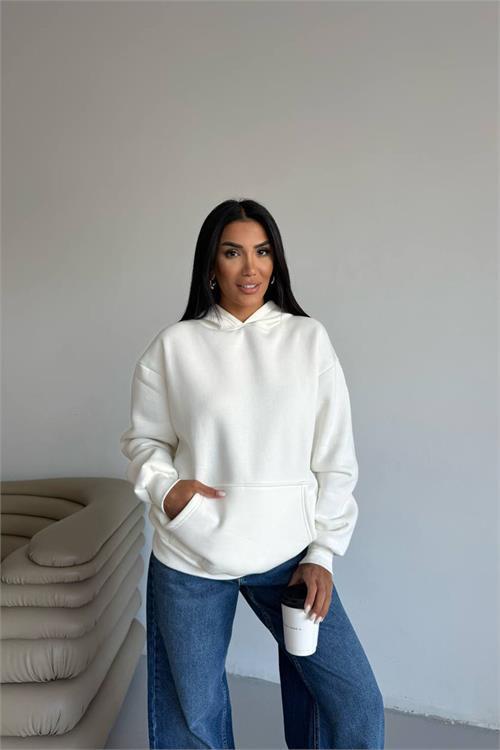 Dipmoda kadın kapüşonlu kanguru cepli oversize sweat DPG109