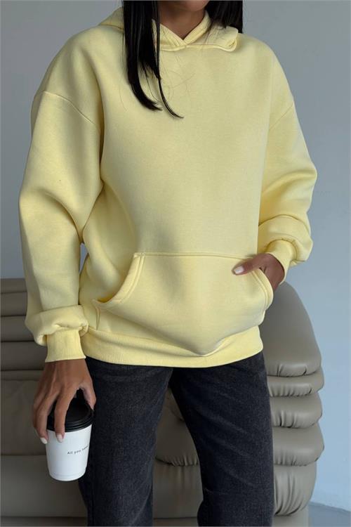 Dipmoda kadın kapüşonlu kanguru cepli oversize sweat DPG109