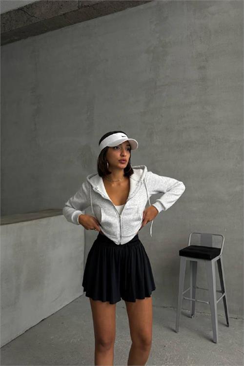 Dipmoda kadın kapüşonlu kısa sweatshirt GTS025 - Açık gri 