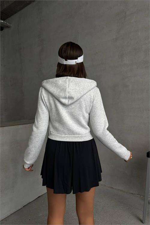 Dipmoda kadın kapüşonlu kısa sweatshirt GTS025 - Açık gri 