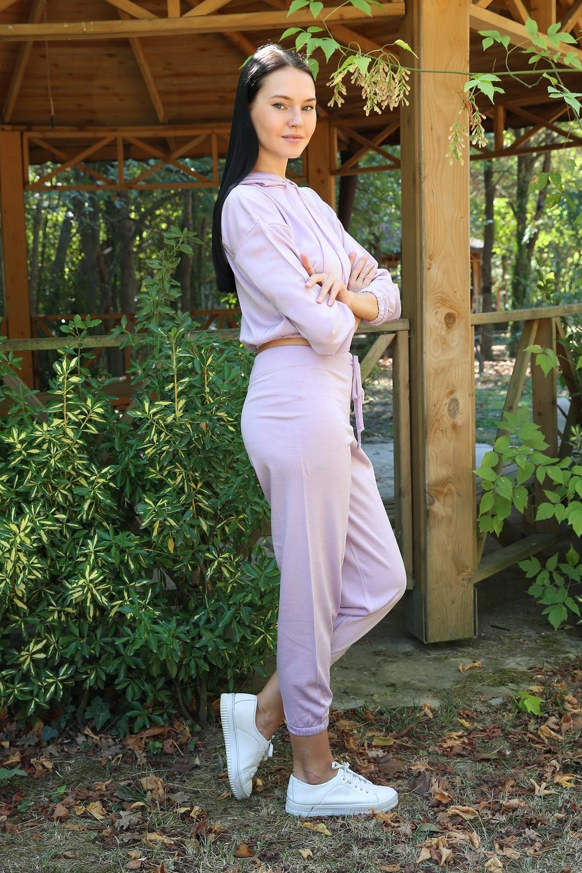 Dipmoda Kadın Kapüşonlu Triko İkili Takım DPNB7058