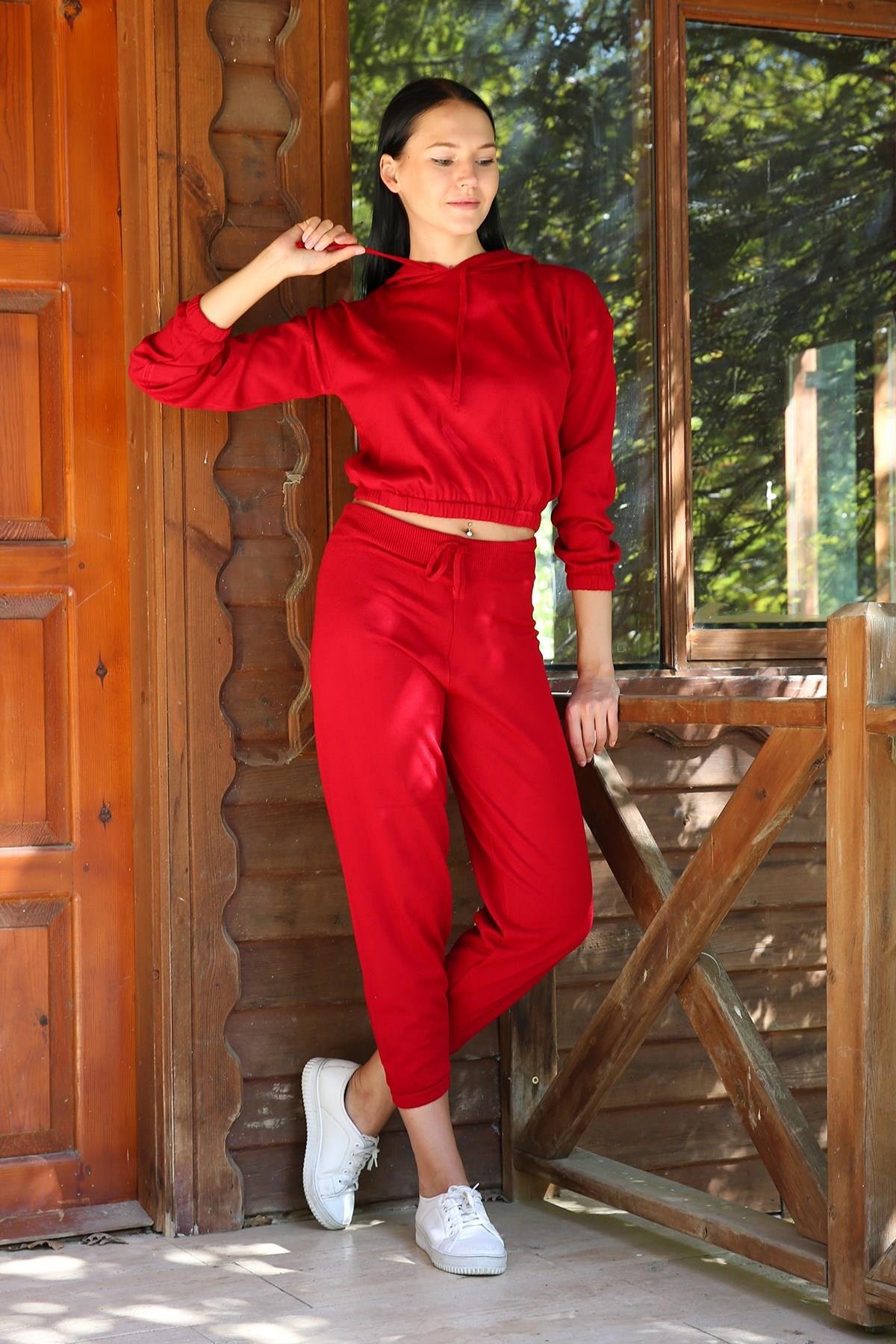 Dipmoda Kadın Kapüşonlu Triko İkili Takım DPNB7058