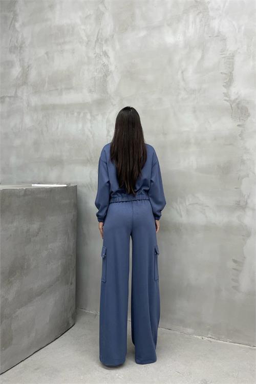 Dipmoda kadın kargo cepli takım likralı kumaş eşofman takımı NBASP7272