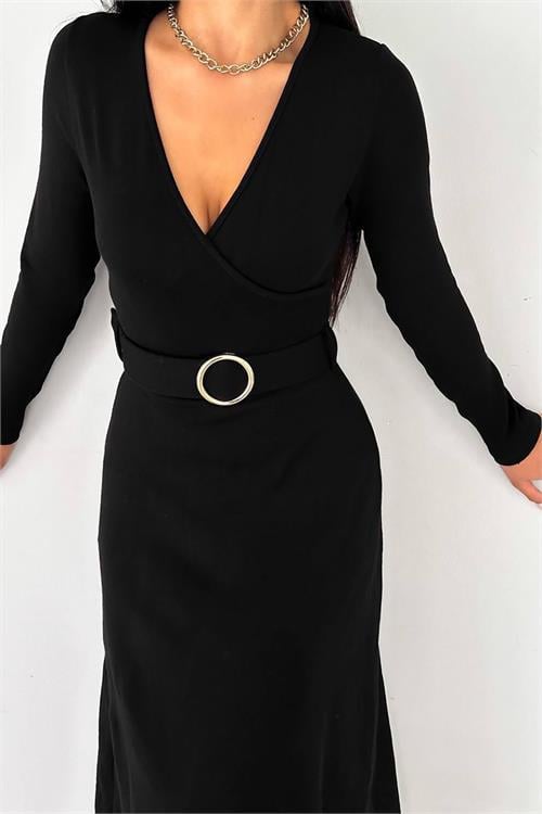 Dipmoda kadın kemerli midi boy elbise KKLF49 