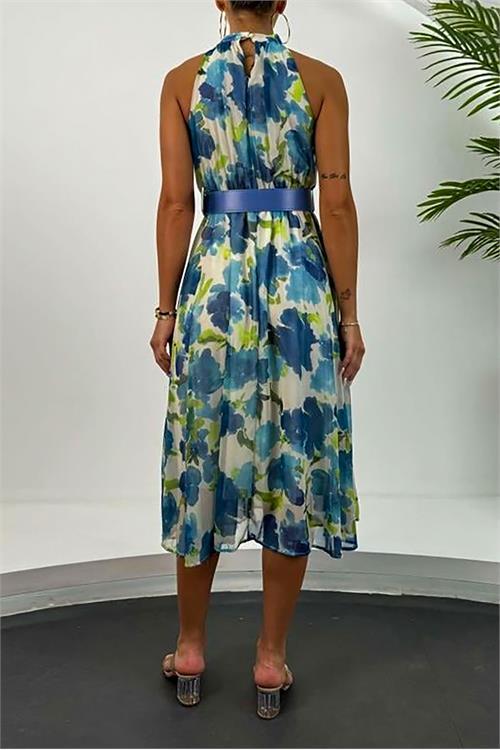 Dipmoda kadın kemerli midi boy şifon elbise DPMY3432