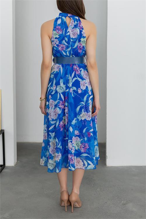 Dipmoda kadın kemerli midi boy şifon elbise DPMY3432