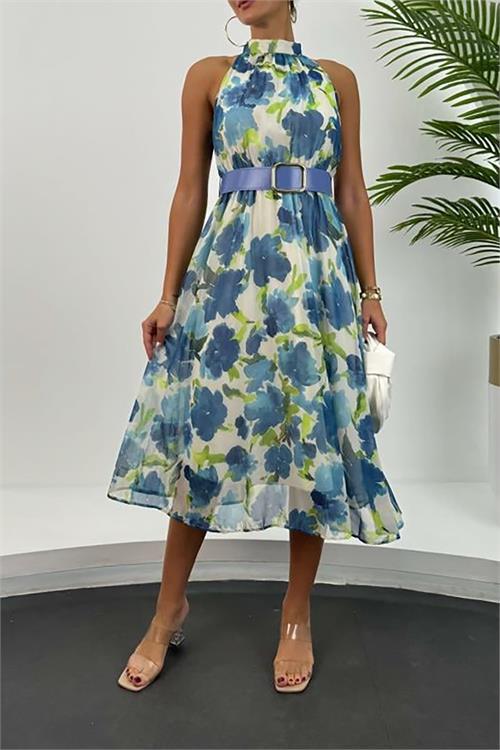 Dipmoda kadın kemerli midi boy şifon elbise DPMY3432