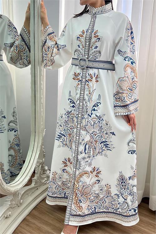 Dipmoda kadın kemerli midi boy tasarım elbise DPMS2393