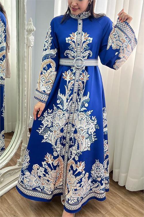 Dipmoda kadın kemerli midi boy tasarım elbise DPMS2393