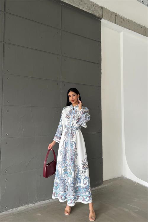 Dipmoda kadın kemerli yazlık uzun elbise DPMS4235