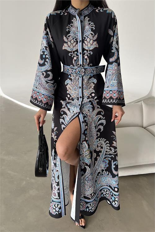 Dipmoda kadın kemerli yazlık uzun elbise DPMS4235