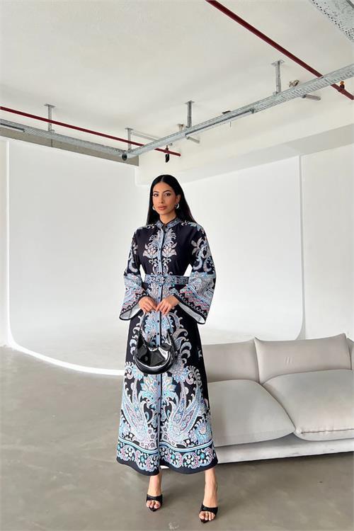 Dipmoda kadın kemerli yazlık uzun elbise DPMS4235