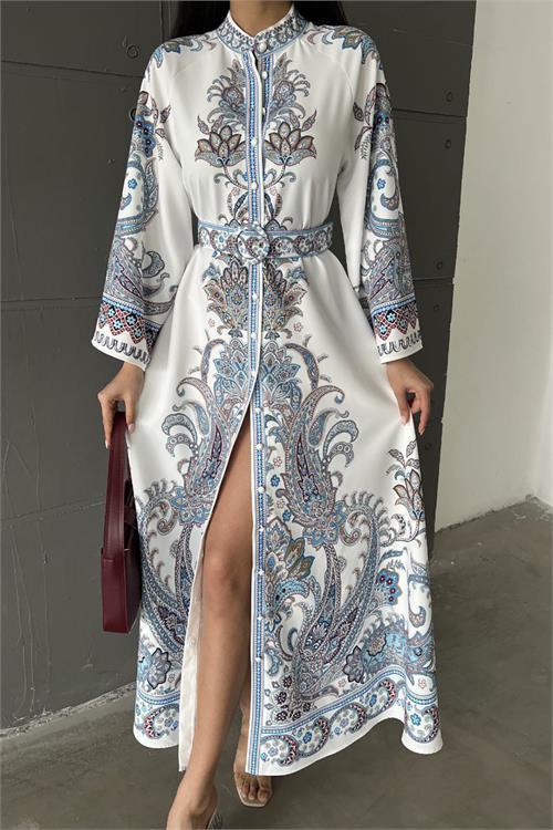 Dipmoda kadın kemerli yazlık uzun elbise DPMS4235