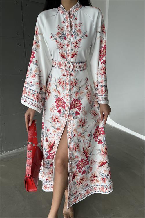 Dipmoda kadın kemerli yazlık uzun elbise DPMS4235