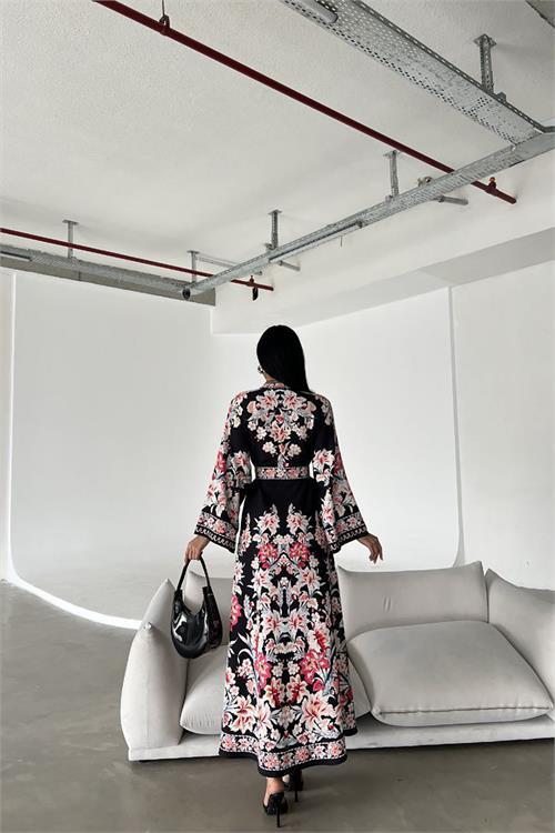 Dipmoda kadın kemerli yazlık uzun elbise DPMS4235