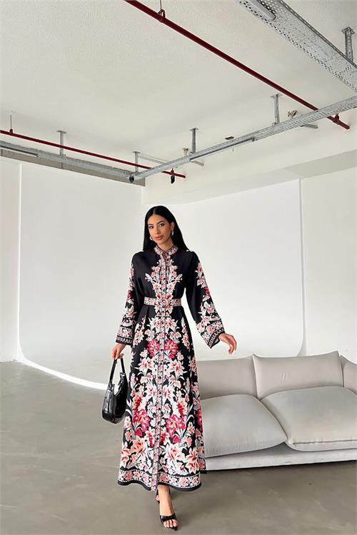 Dipmoda kadın kemerli yazlık uzun elbise DPMS4235