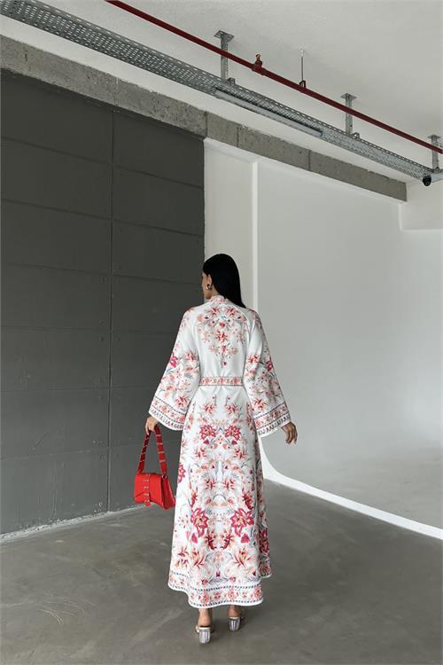 Dipmoda kadın kemerli yazlık uzun elbise DPMS4235