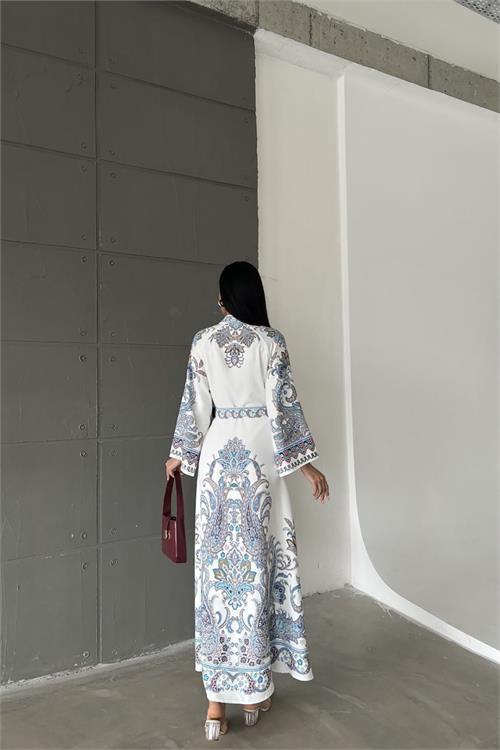 Dipmoda kadın kemerli yazlık uzun elbise DPMS4235