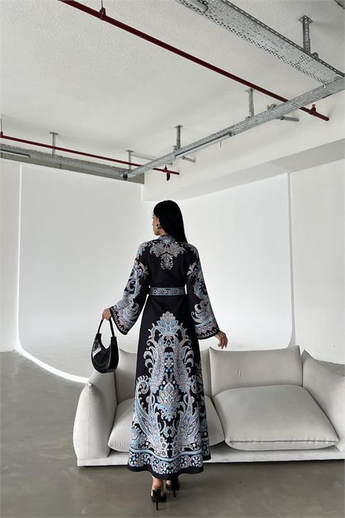 Dipmoda kadın kemerli yazlık uzun elbise DPMS4235