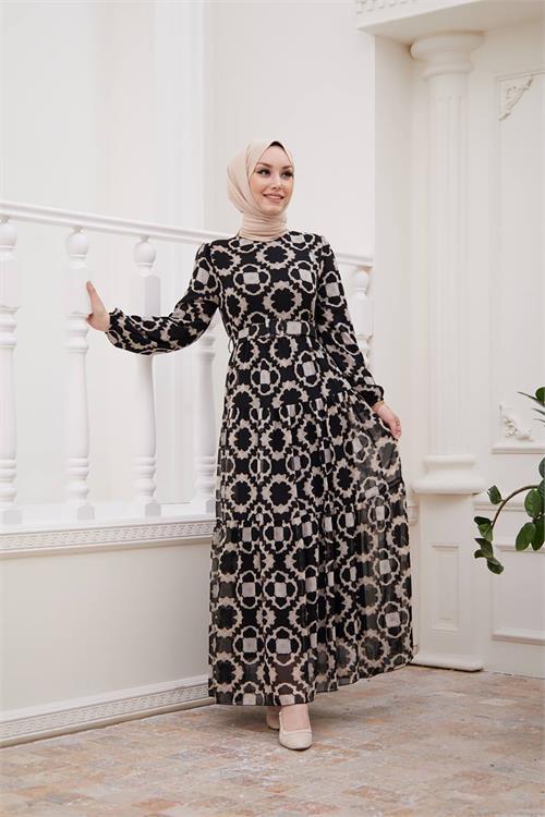 Dipmoda kadın kemerli yeni sezon tesettür elbise SMS016 