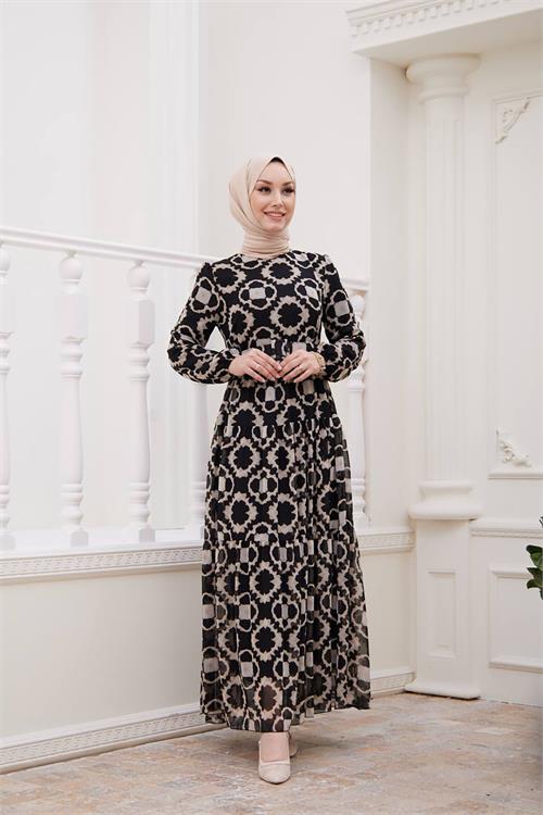 Dipmoda kadın kemerli yeni sezon tesettür elbise SMS016 