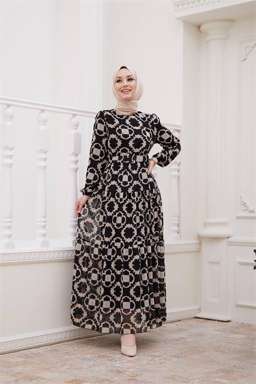 Dipmoda kadın kemerli yeni sezon tesettür elbise SMS016 