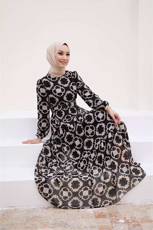 Dipmoda kadın kemerli yeni sezon tesettür elbise SMS016 