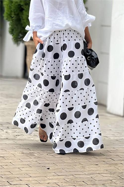 Dipmoda kadın keten puantiye desenli ikili takım DPNBEMP2480