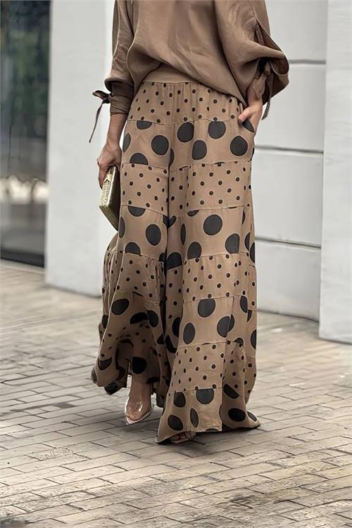 Dipmoda kadın keten puantiye desenli ikili takım DPNBEMP2480