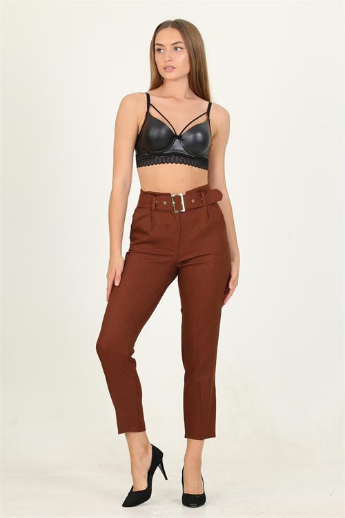 Dipmoda kadın kiremit kemerli yüksek bel havuç pantolon QNS033 