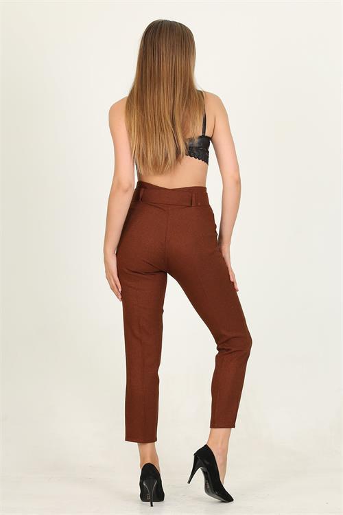 Dipmoda kadın kiremit kemerli yüksek bel havuç pantolon QNS033 