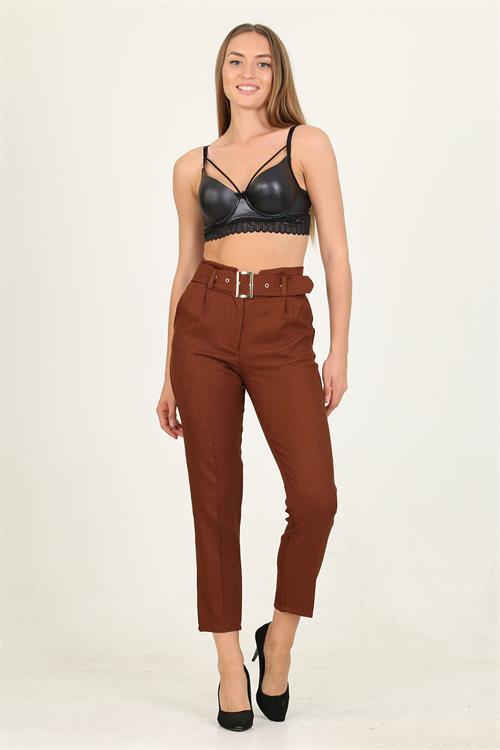 Dipmoda kadın kiremit kemerli yüksek bel havuç pantolon QNS033 
