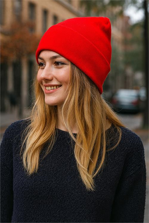 Dipmoda kadın kırmızı basic triko bere DPAKS024