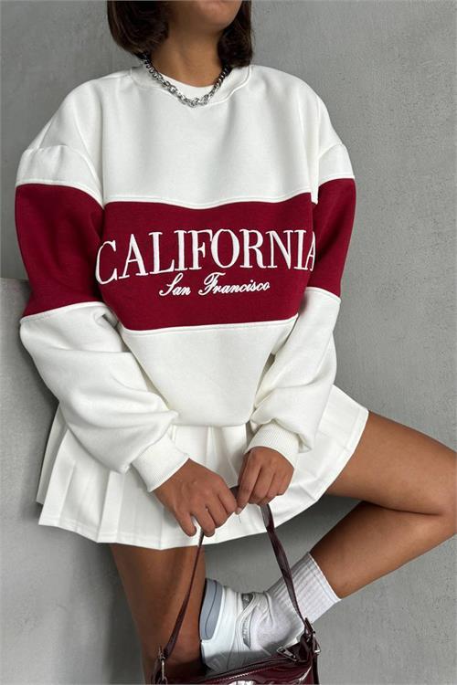 Dipmoda kadın kırmızı bisiklet yaka california sweat NBG038 