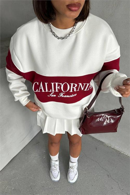 Dipmoda kadın kırmızı bisiklet yaka california sweat NBG038 