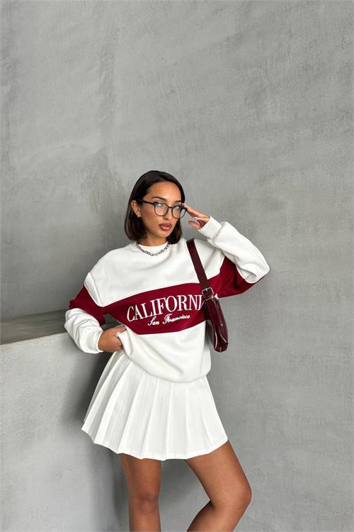 Dipmoda kadın kırmızı bisiklet yaka california sweat NBG038 