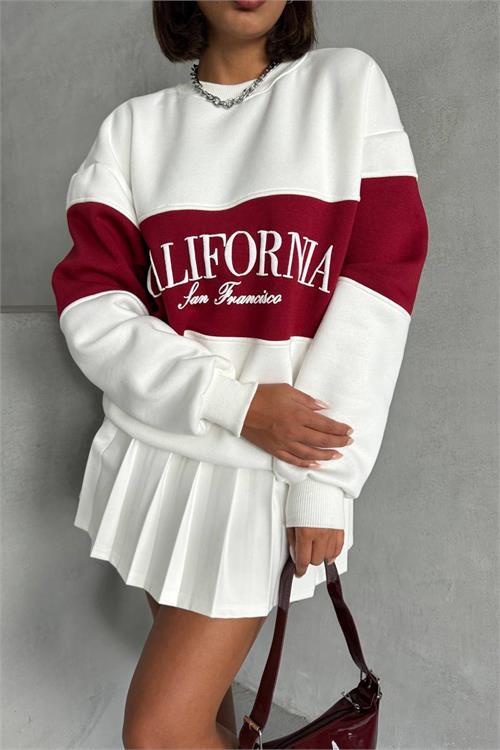 Dipmoda kadın kırmızı bisiklet yaka california sweat NBG038 