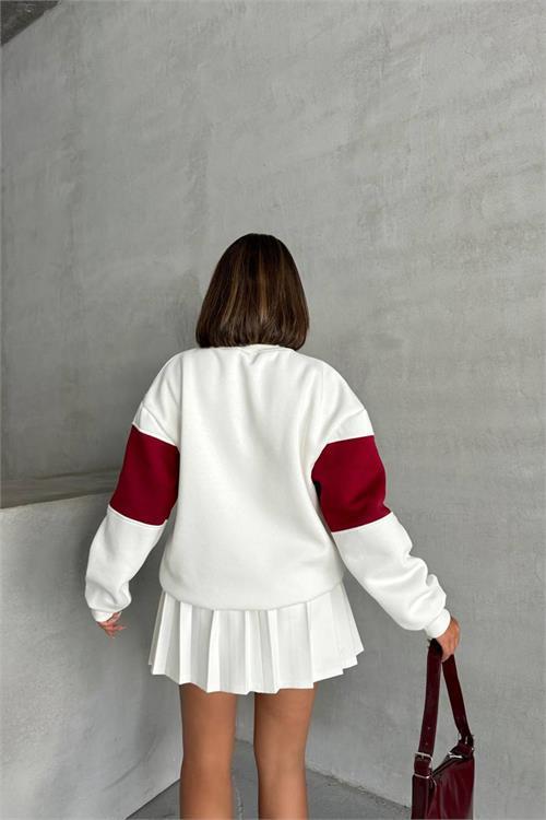 Dipmoda kadın kırmızı bisiklet yaka california sweat NBG038 