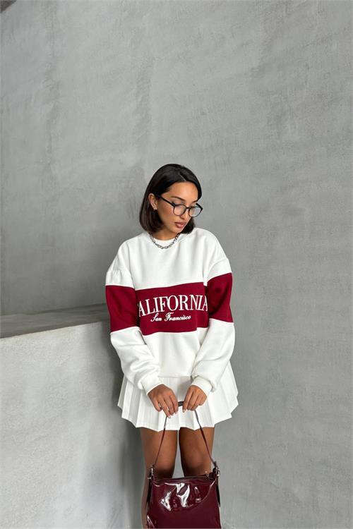 Dipmoda kadın kırmızı bisiklet yaka california sweat NBG038 
