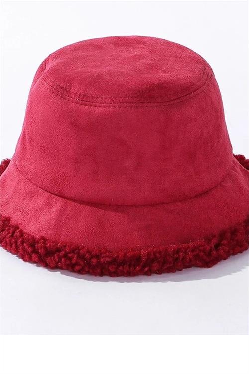 Dipmoda kadın kırmızı çift taraflı peluş bucket şapka DPAKS016