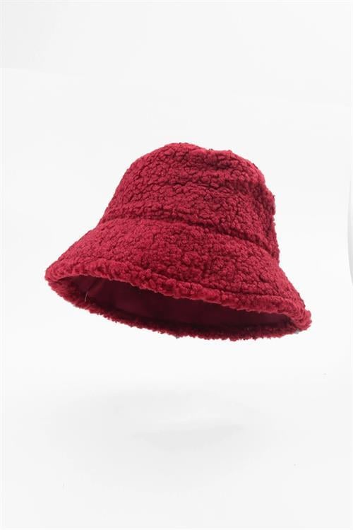 Dipmoda kadın kırmızı çift taraflı peluş bucket şapka DPAKS016