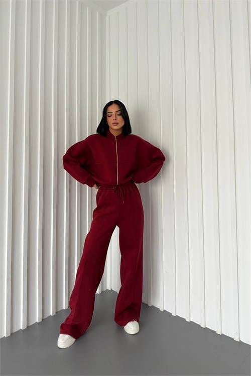Dipmoda kadın kışlık alt üst eşofman takımı NB0022 - Bordo 