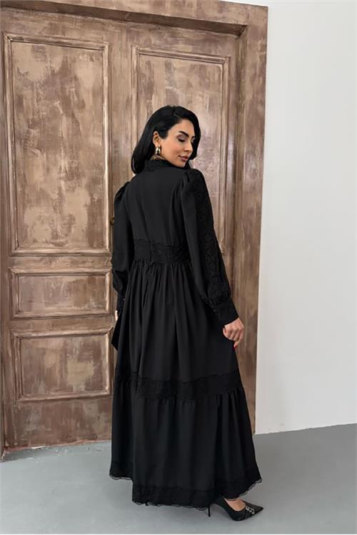 Dipmoda kadın krep kumaş dantel detaylı astarlı elbise DPMS2533