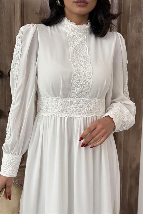 Dipmoda kadın krep kumaş dantel detaylı astarlı elbise DPMS2533