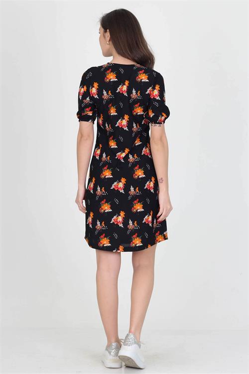 Dipmoda kadın kruvaze yaka çiçek desenli örme krep mini elbise NB10022 