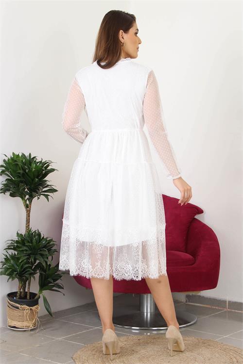 Dipmoda kadın kruvaze yaka eteği güpür detaylı yeni sezon elbise APCX10 