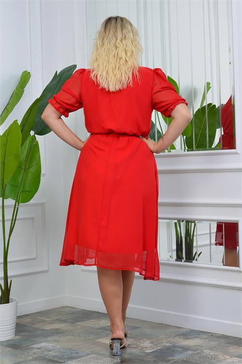 Dipmoda kadın kruvaze yaka midi boy büyük beden şifon elbise NB8062 